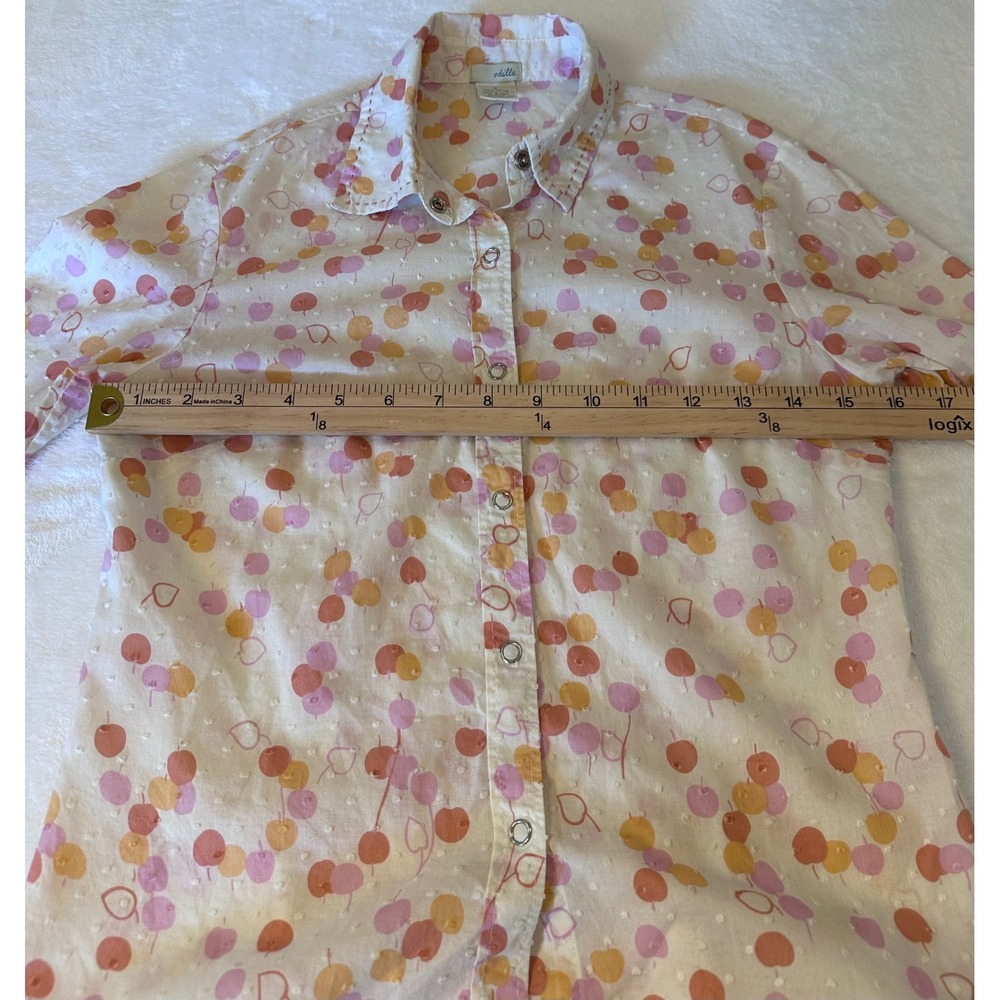Odille Anthropologie Fruit Heart Swiss Dot Snap Button Blouse White Pink Size 2 - Picture 4 of 6